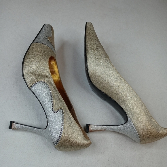 Timothy Hitsman women's 4" heel pumps. Gold, silve - Picture 7 of 12